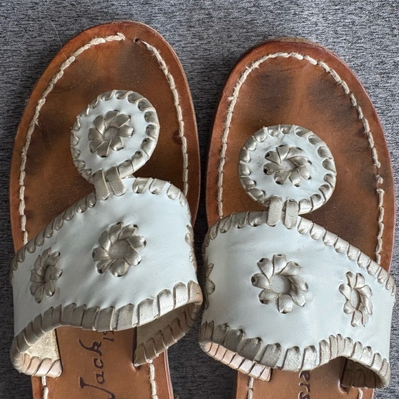 Jack Rogers Original Flat White and Gold Sandals - Picture 2 of 3